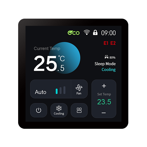SASWELL 4-Inch Color Screen EC FCU Thermostat Front Appearance Diagram