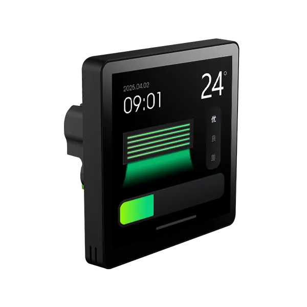 Close-up of SASWELL IAQ Controller color touch screen interface