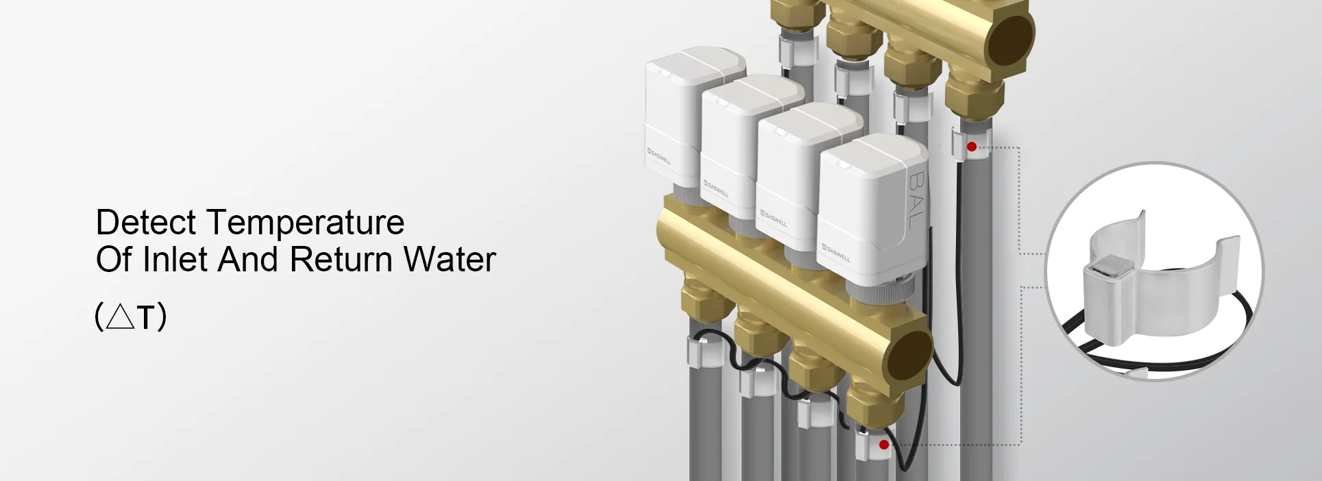 SA905-T UFH Stepper Motor Actuator installed on manifold for precise flow modulation.