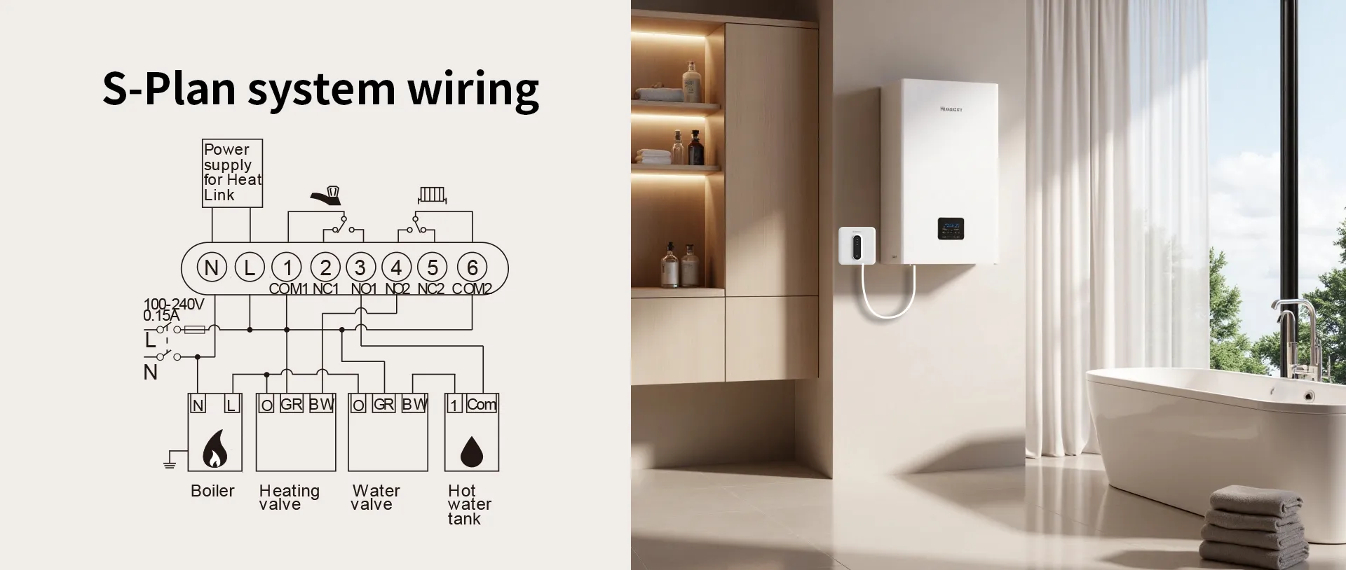 Wiring diagram for UK S-Plan heating system with dual channel thermostat