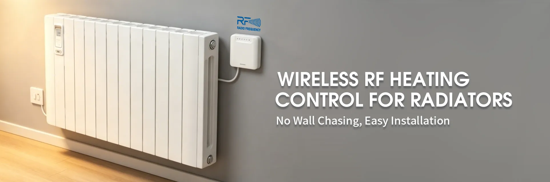 Electrician-installing-wireless-RF-receiver-behind-radiator-no-wall-chasing