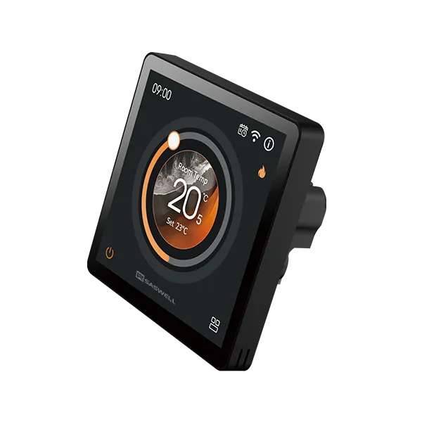SAS965WHL 4-inch color touchscreen smart hydronic thermostat right side view