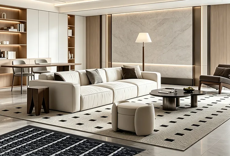Living room hydronic floor heating application scene