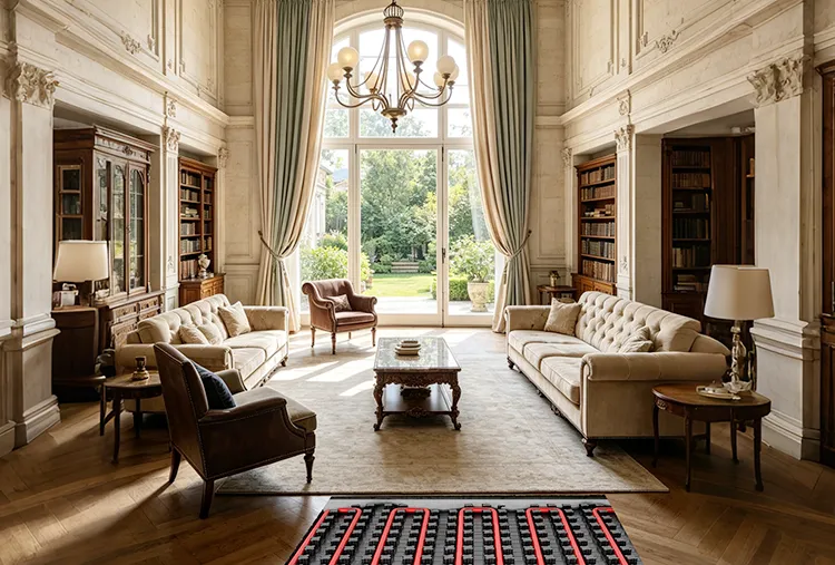 European villa living room hydronic heating application scene