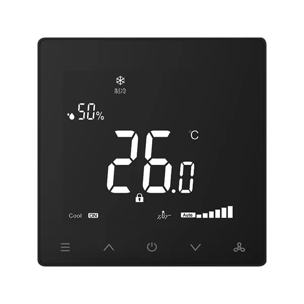 Front view of SAS922BFCH touch-sensitive WiFi radiant thermostat