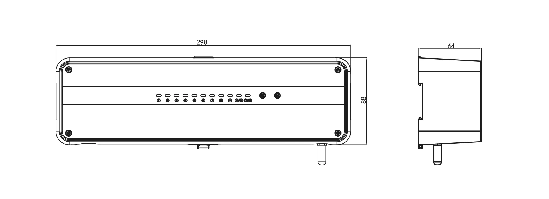 Product dimension drawing for SCU217 8-zone cascading wireless wiring center